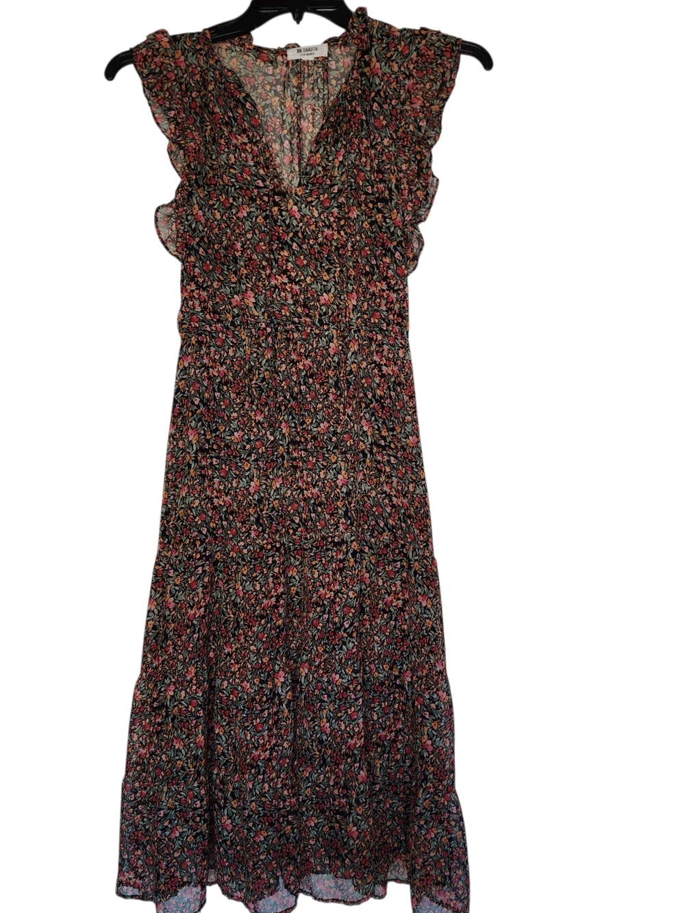 BB Dakota By Steve Madden Black Floral Ruffle Ditsy Dress